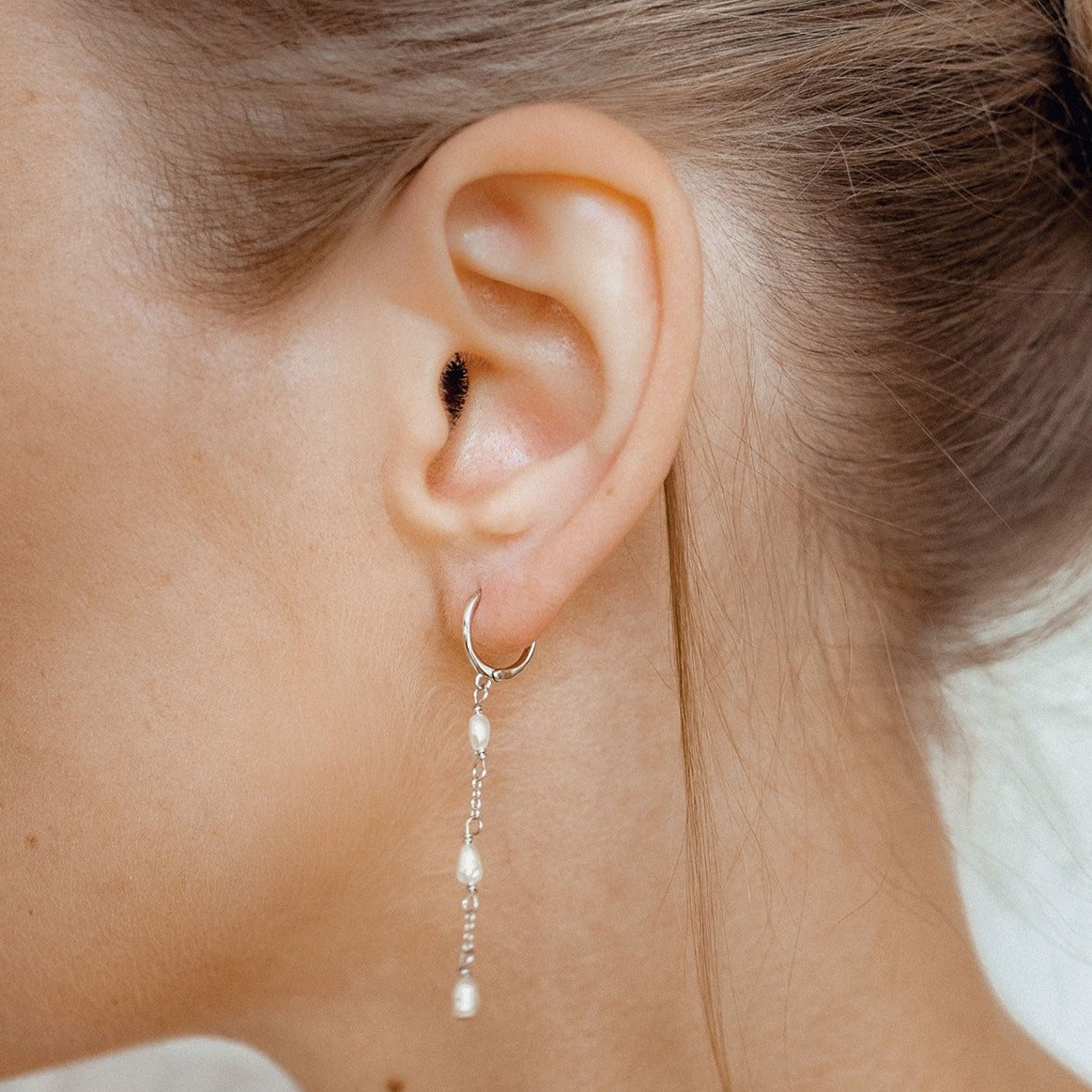 Pendientes Aro Triple Perla Plata de Ley 925